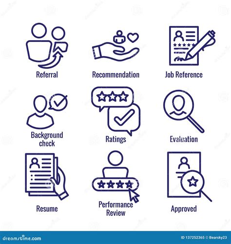 Referral Job Reference Icon Set With Recommendations Performance