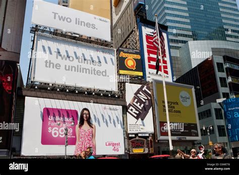 various advertising boards are pictured on times square in the new york city borough of