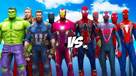 All Spiderman Suit Vs The Avengers Hulk Iron Man Captain America