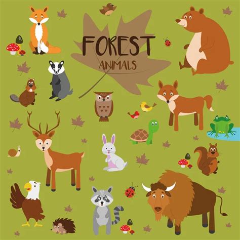 Set Isolated Forest Animals Vector Illustration Eps Stock Vector Image