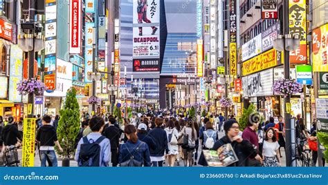 Tokyo Busy Street With Neon Signs In Shinjuku District Japan Editorial