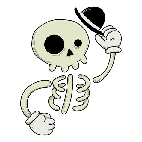Vector Illustration In Doodle Style Cute Skeleton Skull And Bones Funny Drawing Cartoons 30s