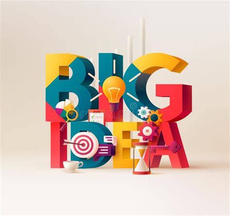 Big Idea Typographic Concept 3d Word Lettering With Colored Icons On