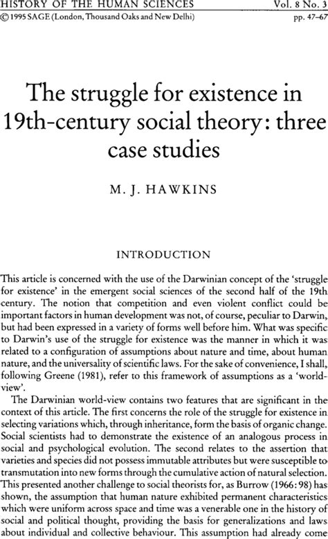 The Struggle For Existence In 19th Century Social Theory Three Case