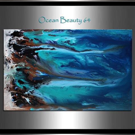 California Beach Painting Blue Teal Ocean Wall Art Extra Large
