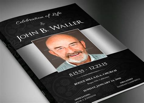 Black Silver Dignity Funeral Program Word Publisher Template Inspiks