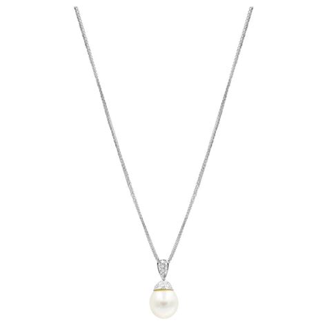 Estate Diamond And Pearl Necklace 18k White Gold For Sale At 1stdibs