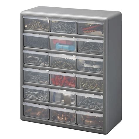 Stack On 18 Compartment Gray Storage Cabinet For Small Parts Organizer