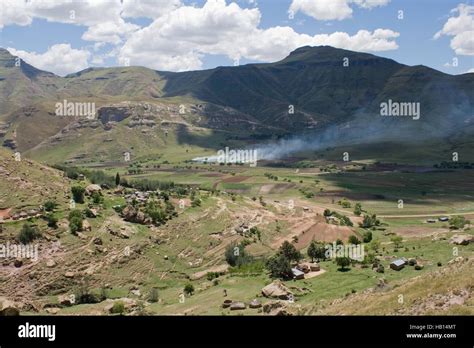 Smoke In The Mountains Of Lesotho Also Called The Mountain Kingdom In