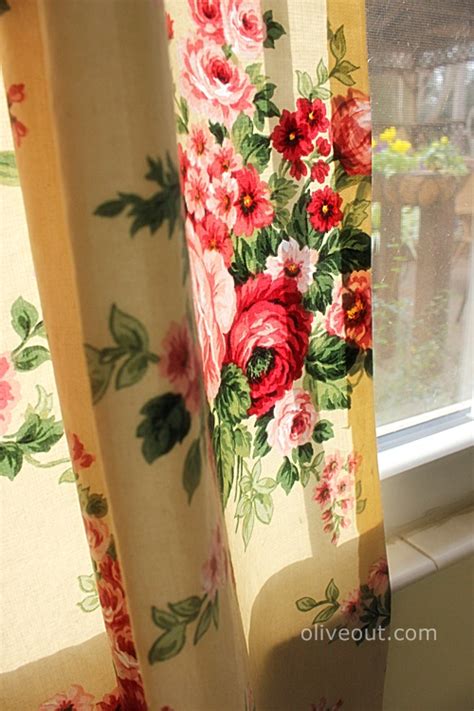 Olive Out Cabbage Rose Kitchen Curtains