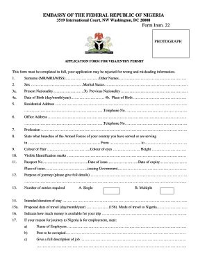 Application letters perform three main functions: Nigerian Visa Formpdffillercom - Fill Online, Printable ...