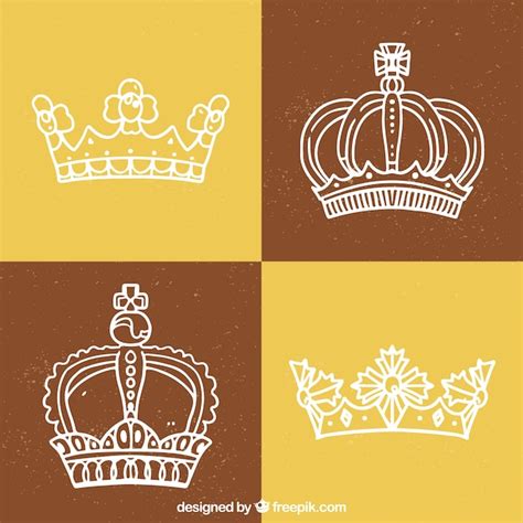 Free Vector Pack Of Four Hand Drawn Crowns