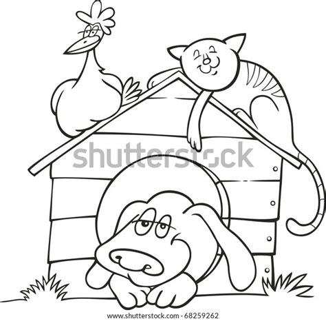 Illustration Of Farm Animals Cartoon For Coloring Book