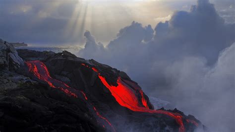 Mountain Covered In Lave Lava Nature Photography Sea Hd Wallpaper