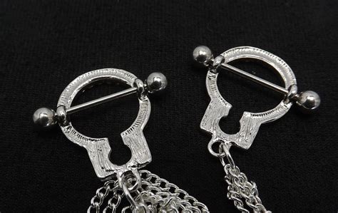 Rhinestone Handcuff Nipple Shields With 18g Barbell Chain Nipple Jewelry Bdsm T Pinch The Muse