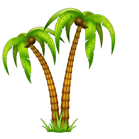 Two Palm Trees With Green Leaves On A White Background