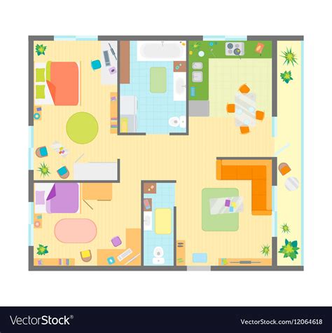 Apartment Floor Plan With Furniture Top View Vector Image