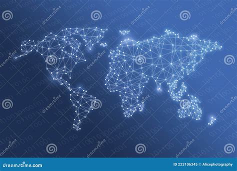 Global Network On World Map For Technology And Future Concept Stock