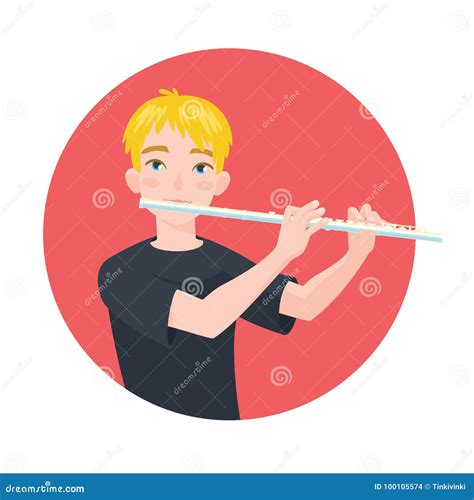 Musician Playing Flute Boy Flutist Is Inspired To Play A Classical