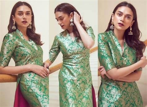 aditi rao hydari looks pristine in green varanasi silk kurta worth rs 69 800 for maha samudram