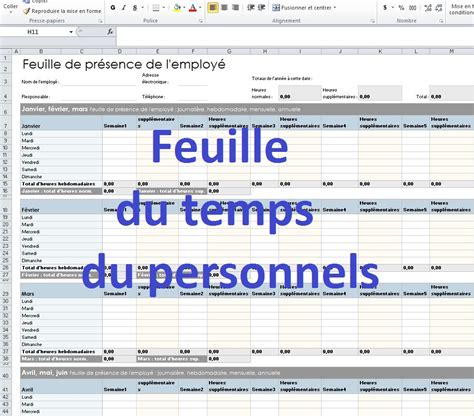 Mod Le De Fiche De Pr Sence Du Personnel En Excel Cours G Nie Civil