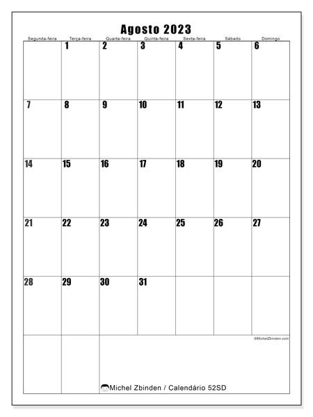 Calendário De Agosto De 2023 Para Imprimir “47sd” Michel Zbinden Pt