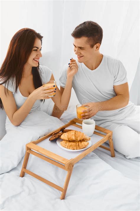 Couple Having Breakfast In Bed Stock Image Image Of Love Morning