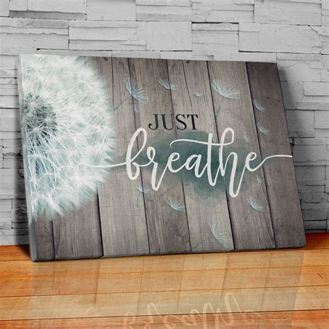 Just Breathe Dandelion Print Inspirational Premium Canvas Wall Art