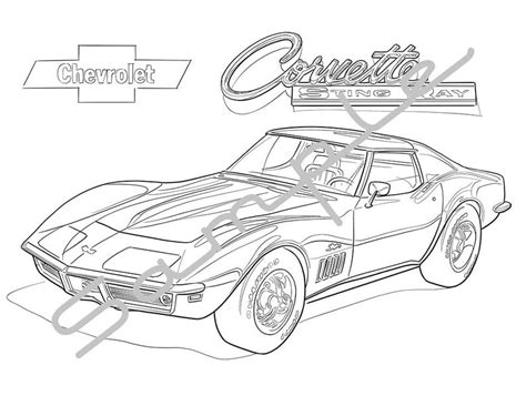 1970 CHEVROLET CORVETTE STINGRAY Adult Coloring Page | Etsy
