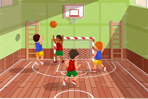 School Basketball Team Playing Game ~ Illustrations ~ Creative Market