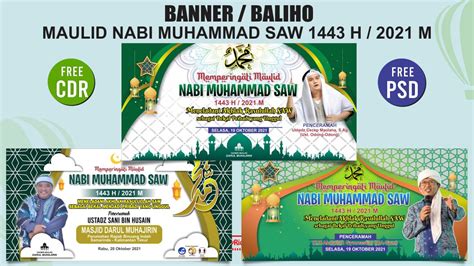 Free 3 Desain Banner Backdrop Maulid Nabi Muhammad Saw 1443 H Free Cdr