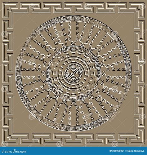 Embossed 3d Square Frame And Mandala Pattern Ancient Emboss Background