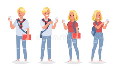 Vector Set Of Students Young Man And Young Woman Character Design No3