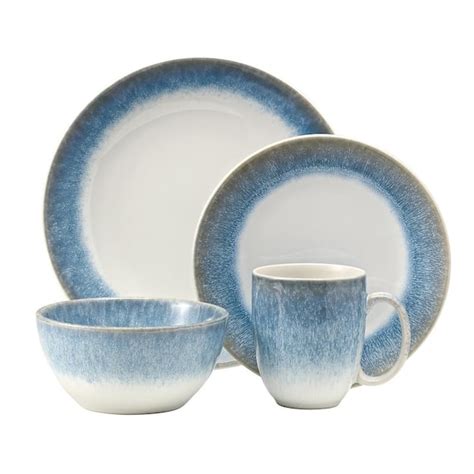 Over And Back Alabaster 16 Piece Casual Blue Stoneware Dinnerware Set