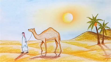 How To Draw Scenery Of Desert Step By Step Youtube