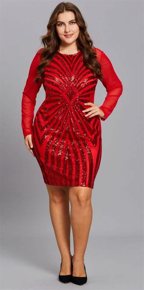 Plus Size Red Sequin Dress For Curvy Women Attire Plus Size
