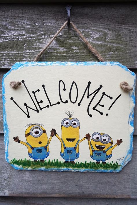 Items Similar To Minions Despicable Me Hand Painted Welcome Wall