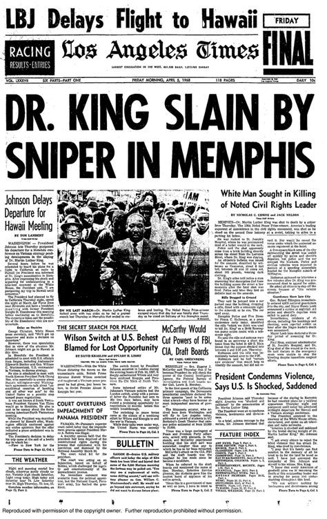 Martin Luther King Assassination Newspaper Article