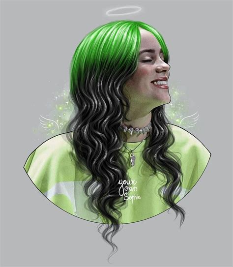 Billie Eilish Green Hair Cartoon