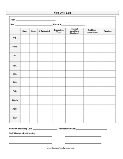 Printable Fire Drill Log Sheet Printable Word Searches