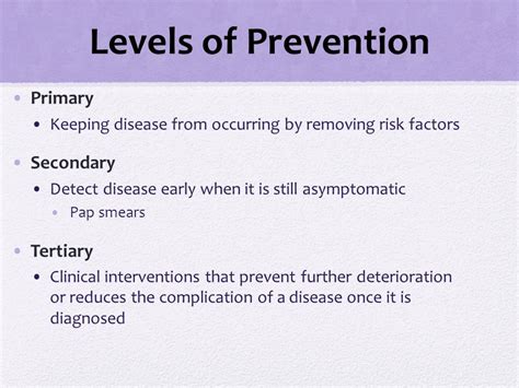 Primordial prevention primary prevention secondary prevention tertiary prevention. ️ Levels of disease prevention primary secondary tertiary ...