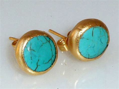 Turquoise Stud Earrings Turquoise Earrings Gemstone Etsy Turquoise