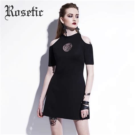 Rosetic Gothic Mini Dress Women Black A Line Summer Fashion Street Casual Dress Graffiti