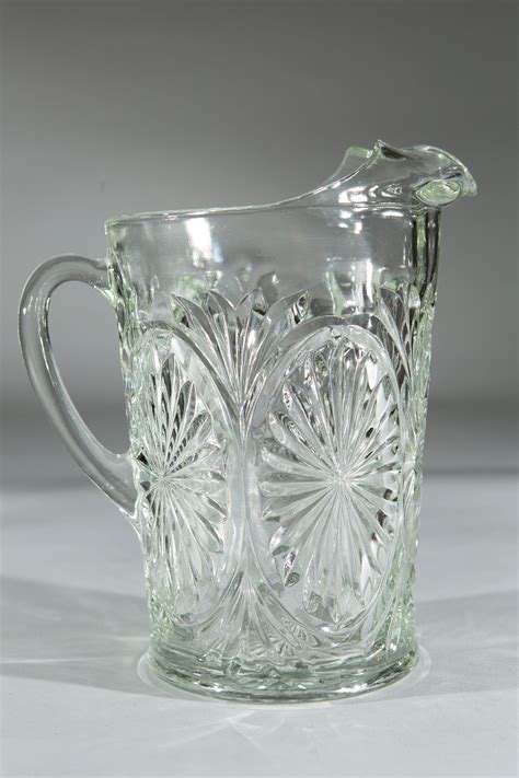 Vintage Glass Pitcher Starburst Pattern Cocktail Juice Jug Antique Victorian Style Glass Pitcher
