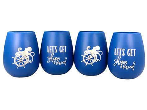 Lets Get Shipfaced Silicone Stemless Wine Glasses Set Of 4 Etsy In 2020 Nautical Wine Glass
