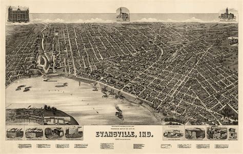 Antique Map Of Evansville Indiana By H Wellge 1888 Drawing By Blue