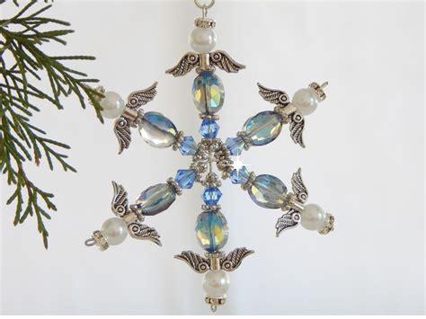 Blue And Crystal Angel Snowflake Christmas Ornament S39 Etsy