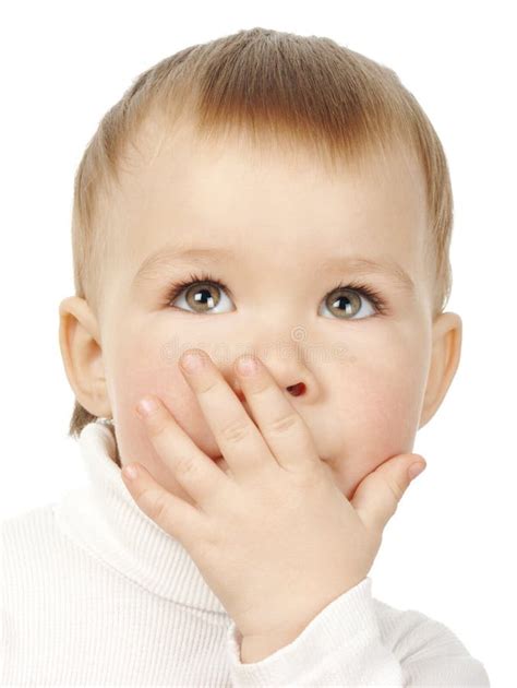 Cute Child Covering Mouth With Hand Stock Photo Image Of Isolated