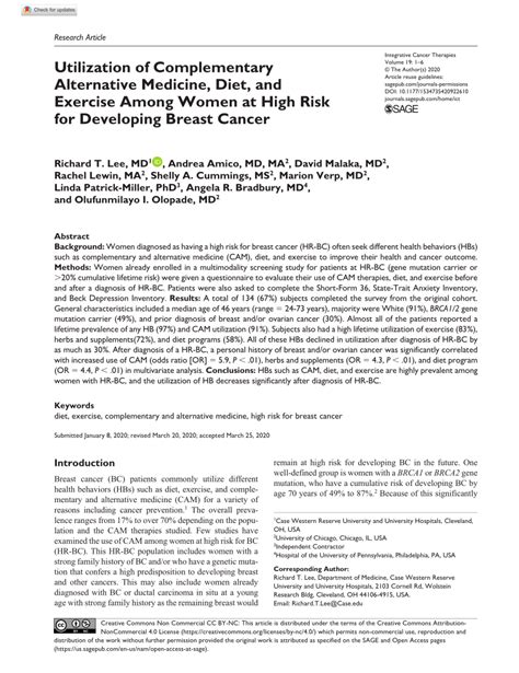 pdf utilization of complementary alternative medicine diet and exercise among women at high