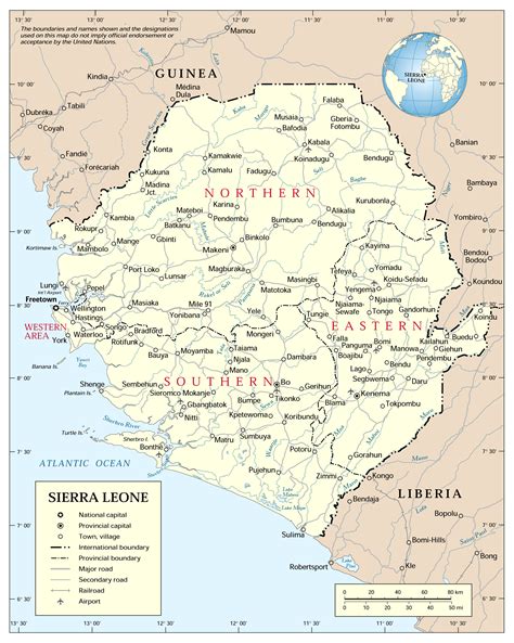 Administrative Map Of Sierra Leone With All Cities Sierra Leone